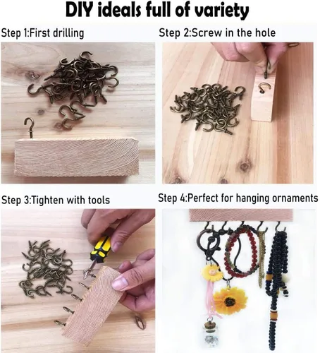 Miniatura 3 de Ganchos de techo de latón antiguo de 3/4 pulgadas de 3/4 pulgadas, ganchos de bronce vintage para tazas, ganchos de luz atornillados (paquete de 40)