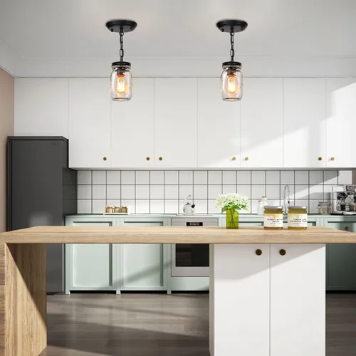 Miniatura 7 de Lámparas de Tarro de Vidrio Estilo Mason, Lámpara Colgante de 1 Luz para Isla de Cocina, Luminaria Estilo Granja Cerca del Techo para Cocina, 1