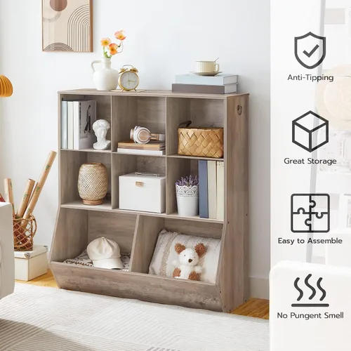 Miniatura 5 de HOOBRO Estantería para niños, gabinete de almacenamiento para juguetes, organizador de juguetes para niños, 8 cubículos, cabecera de estantería