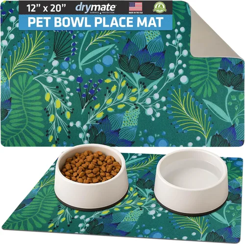 Miniatura 31 de Drymate Mantel individual con tazón para mascotas, tapete de alimentación para perros y gatos, tela absorbente, respaldo impermeable, Madera