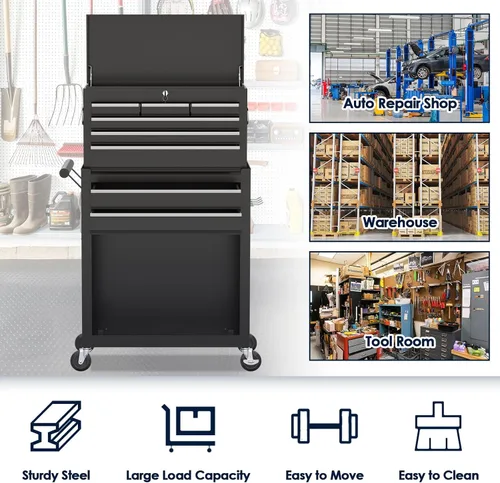 Miniatura 7 de Caja de herramientas con ruedas de 8 cajones, gabinete de almacenamiento de herramientas extraíble de alta capacidad, caja de herramientas Negro