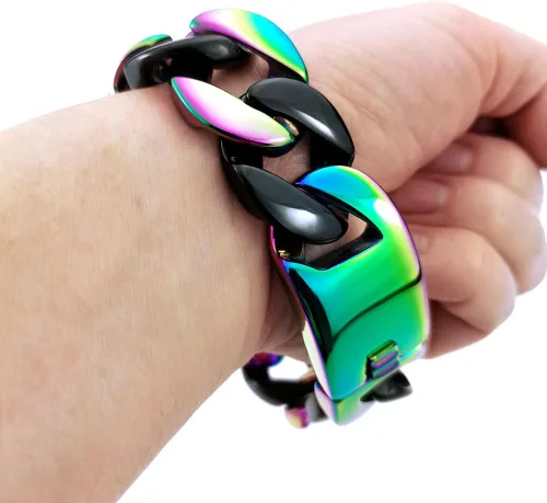 Miniatura 5 de Pulsera de acero inoxidable 316L con borde redondo y acabado negro enorme de 0.945 in