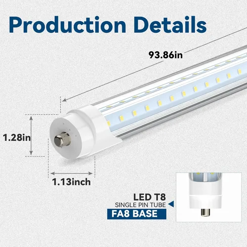Miniatura 6 de JESLED Tubo de luz LED T8/T10/T12 de 8 pies, base FA8 de un solo pasador, 50W 6000LM 5000K luz blanca diurna, bombilla fluorescente LED