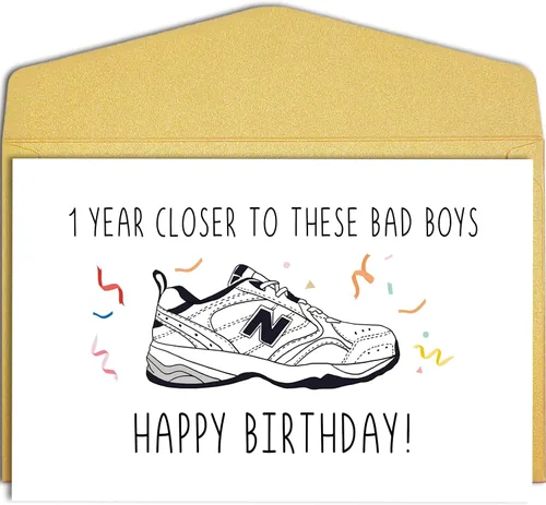 Qiliji Tarjeta de cumpleaños de zapatos divertidos para papá, tarjeta de feliz cumpleaños para él, tarjeta de cumpleaños de New Balance Shoes,