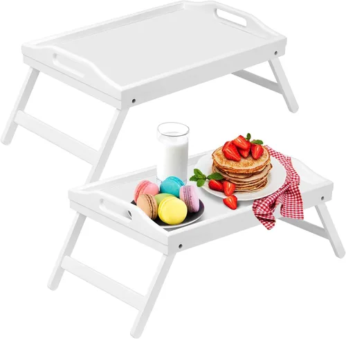 Miniatura 13 de Artmeer Mesa Bandeja de Cama con Patas Plegables, Bandeja de Desayuno de Bambú con Asas Ideal para Sofá, Cama, Comer, Trabajar, Usada Como