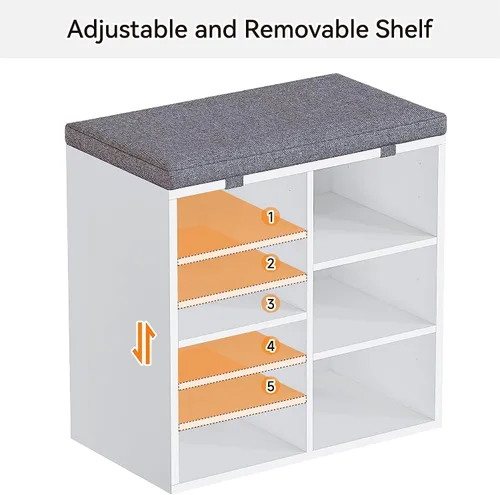 Miniatura 7 de IDEALHOUSE Banco de almacenamiento de zapatos con cojín para entrada, banco de almacenamiento de 20 pulgadas con asiento acolchado, armario de Blanco