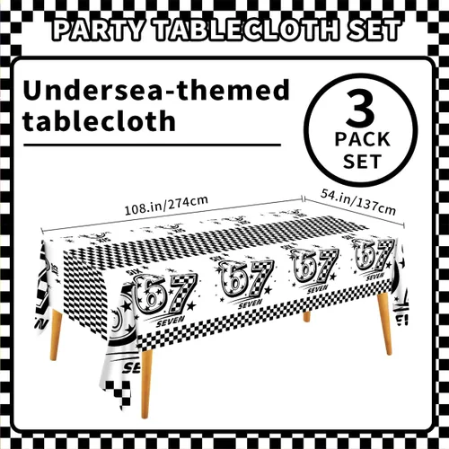 Miniatura 2 de 3 Pcs 6 7 Birthday Party Decorations 67 Disposable Plastic Tablecloth, Black White Retro Psychedelic Themed Disposable Table Cover for Birthday