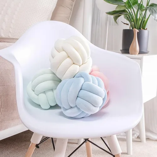 Miniatura 5 de Almohada de nudo suave de felpa, cojín redondo de bola anudada de 8 pulgadas, decoración de nudo negro para dormitorio y sala de estar