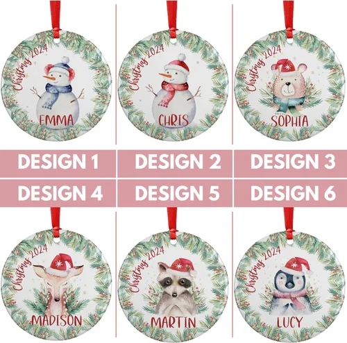 Miniatura 2 de Adorno de Navidad personalizado para niños con nombre y fecha, 6 diseños, metal personalizado de 3 pulgadas, aluminio, adorno de Navidad redondo
