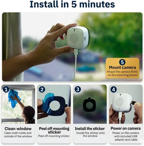 Miniatura 5 de Girafit Cámara de ventana de 3 MP 2K, cámaras de interior WiFi de 2.4 GHz y 5 GHz para seguridad en el hogar con visión nocturna a color ChroMax Al