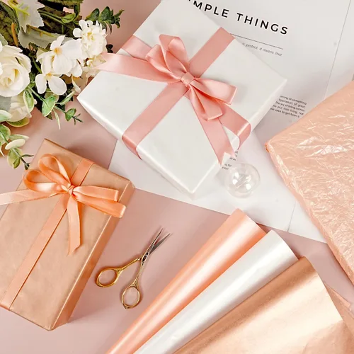 Miniatura 7 de 60 hojas de papel de seda para bolsas de regalo, 14 x 20 pulgadas, papel de seda metálico rosa dorado rosa blanco para embalaje de manualidades, Oro
