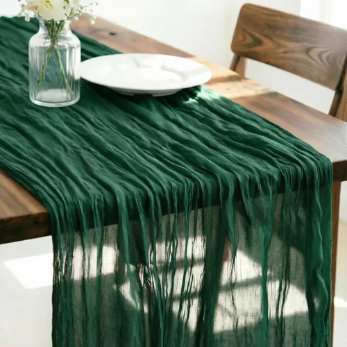 LINXTAR Camino de mesa de gasa verde esmeralda de 160 pulgadas, 14 pies, gasa de verano, bohemio, camino de mesa para boda, fiesta de té, baby