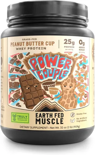 Earth Fed Muscle Power Couple Mantequilla de Maní Chocolate Aislado de Proteína de Suero Verdaderamente Alimentado con Pasto - Certificado NSF. Sin