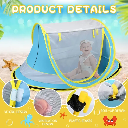 Miniatura 4 de Baby Beach Tent,Large Pop Up Beach Tent Sun Shade for Beach,Portable Baby Travel Tent with Mosquito Net,Indoor Baby Play Tent,UPF 50+ UV Protection