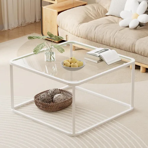 Miniatura 8 de Mesa de café de vidrio, mesas cuadradas minimalistas para sala de estar, mesa central moderna para oficina o espacio pequeño, vidrio templado, marco