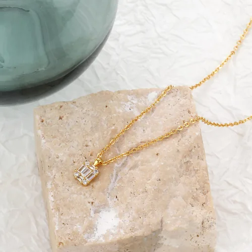 Miniatura 6 de Tewiky Diamond Pendant Necklace for Women Dainty Gold Layered Necklaces 14k Gold Plated Stacked Cuban Paperclip Chain Choker Necklaces Aesthetic