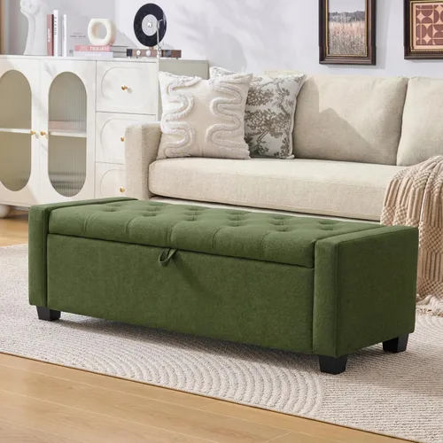 Miniatura 23 de Huatean Home Otomana de 48" con almacenamiento, otomana con banco de almacenamiento con bisagra de seguridad, banco tapizado de entrada con asiento