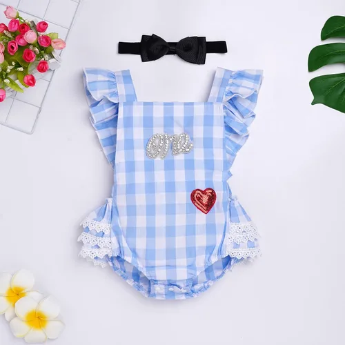 Miniatura 8 de IMEKIS Conjunto de ropa para bebé niña de primer cumpleaños con diadema de verano para sesión de fotos