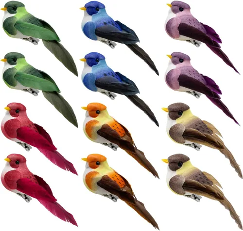 LWINGFLYER Pájaros falsos con clip en adornos de pájaros artificiales para manualidades y decoración, 3.5 pulgadas, pequeño gorrión de plumas de