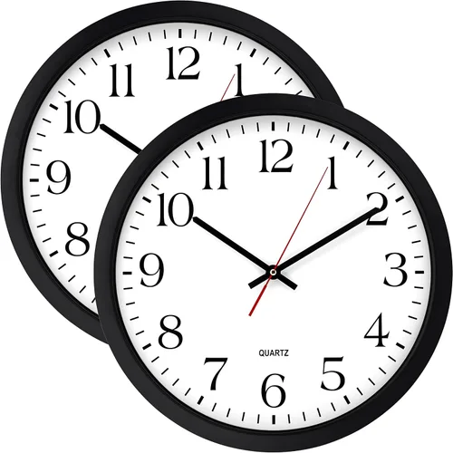 Miniatura 7 de Bernhard Products Reloj de pared negro, silencioso, sin tictac, de cuarzo, de calidad extra grande, funciona con pilas, redondo, fácil de leer