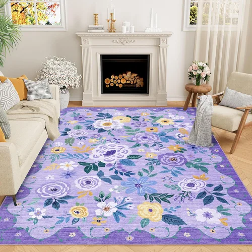 Miniatura 76 de DUKINO Alfombra de área de 6 x 9 pies, alfombra floral para sala de estar, ligera, antideslizante, lavable, alfombra de interior de pelo bajo