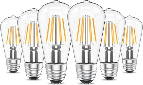 Ralbay Bombillas LED Edison ST48 vintage equivalentes a 60 vatios, paquete de 6, luz blanca natural brillante de 4500 K, bombillas de filamento LED