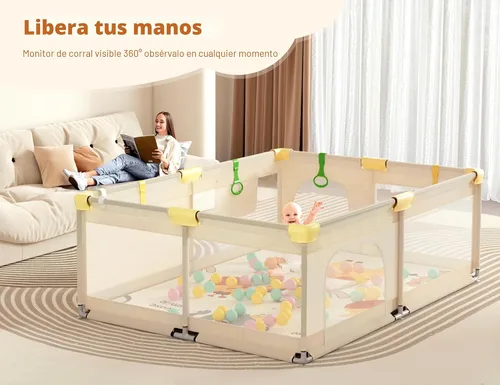Miniatura 2 de CoziBB Corralito para bebés con alfombra, 71" × 59" corralito extra grande para niños pequeños, patio de juegos, cerca para bebés área de juego