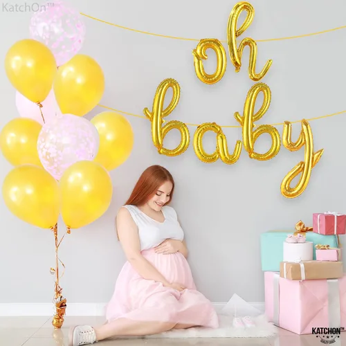 Miniatura 3 de KatchOn Letrero de globo dorado con texto en inglés "Oh Baby", 16 pulgadas, perfecto para baby showers y revelaciones de género