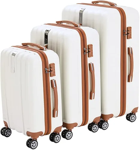 Miniatura 2 de SIRAKU Equipaje de viaje de 3 piezas con ruedas, maleta pequeña con cerradura de combinación, Blanco