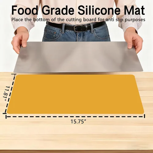 Miniatura 2 de Tabla de cortar grande de acero inoxidable con borde para cocina, tablas de cortar con alfombrilla antideslizante naranja, tabla de cortar con borde