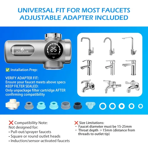 Miniatura 5 de Filtro de agua para grifo, filtro de 3 etapas con pantalla UV-C y autoalimentada, modos dobles para agua de grifo/filtrada, seguro para alimentos