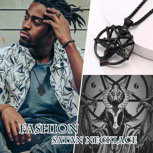 Miniatura 3 de TempBeau Collar con colgante de pentagrama satánico baphomet Hecho a mano cadena de eslabones de pentáculo boca abajo iglesia satanista punk gótico