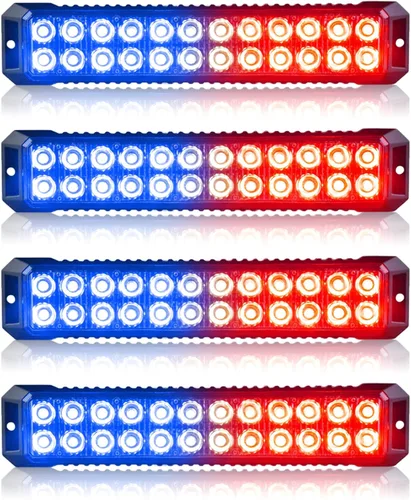 Miniatura 9 de 4 PCS Luces Estroboscópicas de Emergencia Intermitentes de Montaje en Superficie Ámbar Blanco 24-LED para Camiones Automóviles Vehículos Mini Luces