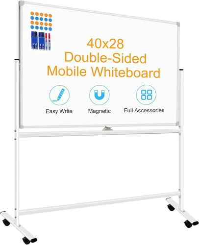 Miniatura 18 de BSTPCOO Pizarra magnética de borrado en seco con soporte, pizarra blanca de doble cara de 36 x 24 pulgadas con soporte, pizarra blanca móvil rodante
