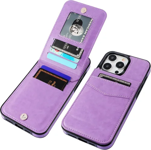 Miniatura 19 de KIHUWEY Compatible con iPhone 15 Pro Max Funda Cartera con soporte para tarjeta de crédito, con tapa de cuero premium, cierre magnético, función
