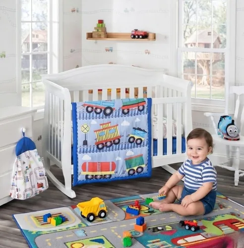 Miniatura 6 de EVERYDAY KIDS Juego de cama de 4 piezas para cuna de niños - Tren Choo Choo - Incluye edredón, sábana ajustable, volante antipolvo y apilador