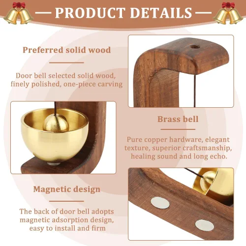 Miniatura 3 de Campana magnética para puerta, timbre de madera con sonido fuerte para apertura de puerta de negocios, campanilla de latón, timbre de puerta