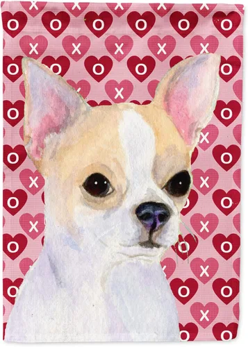 Miniatura 205 de Caroline's Treasures SS4484GF Bandera de jardín con diseño de bulldog inglés y corazones para el Día de San Valentín, bandera decorativa para patio