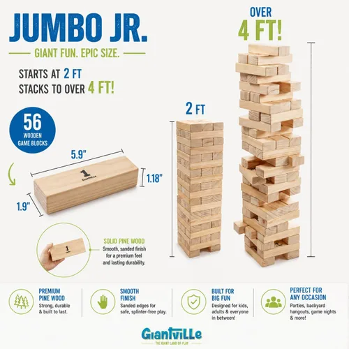 Miniatura 2 de Giantville Juguete gigante de madera de pino – Torre de bloques de madera de pino de tamaño real – Piso grande/tablero juego de patio