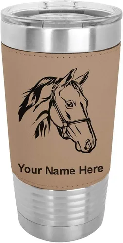 Miniatura 18 de LaserGram - Taza de 20 oz con aislamiento al vacío, con cabeza de caballo 2, grabado personalizado incluido (piel sintética, estilo béisbol)