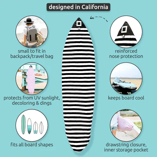 Miniatura 6 de Funda de calcetín para tabla de surf y funda para tabla de paddleboard Surf Squared - Bolsa protectora elástica ligera para tabla de surf - Negro