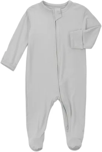 Miniatura 3 de Aablexema Pijamas con cremallera para bebé, rayón de bambú, pijamas con pies y mitones, pijamas para dormir