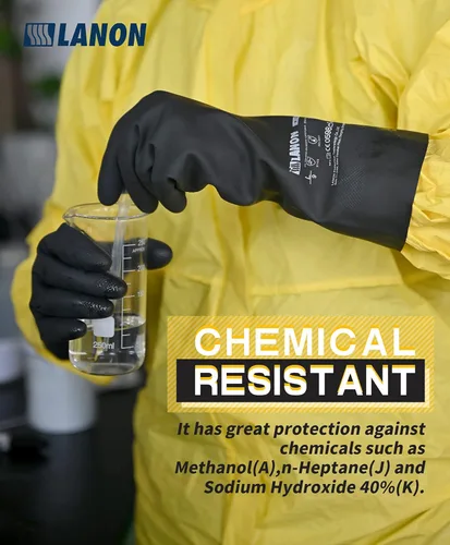 Miniatura 2 de LANON Guantes de goma resistentes a productos químicos, guantes de trabajo de seguridad reutilizables y resistentes, protección contra ácidos