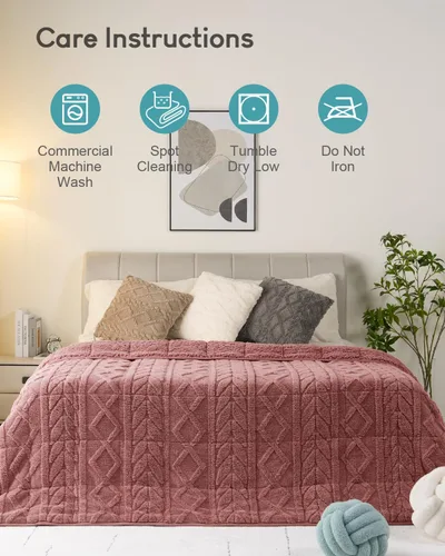 Miniatura 6 de Cottonblue Manta con peso de jacquard de 15 libras para adultos, tamaño individual, manta de forro polar sherpa ultrasuave para relajarse y dormir