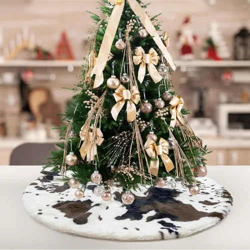 Miniatura 23 de Falda de árbol de Navidad de felpa negra de 24 pulgadas, pequeña, de piel sintética gruesa, lujosa decoración navideña para Año Nuevo, decoración