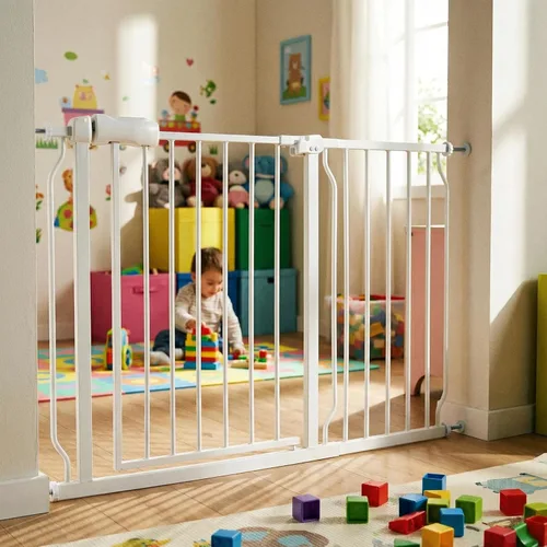 Miniatura 30 de Puertas para bebés extra anchas de 48 a 53 pulgadas, puerta grande para bebé, para escaleras, para mascotas, puertas para interiores, para puertas