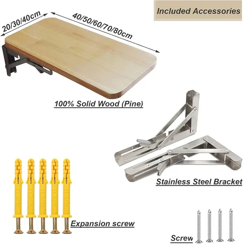 Miniatura 3 de Mesa de pared plegable para cocina, sala de estar, soportes de madera maciza y acero inoxidable, mesas de montaje en pared, mesa de trabajo