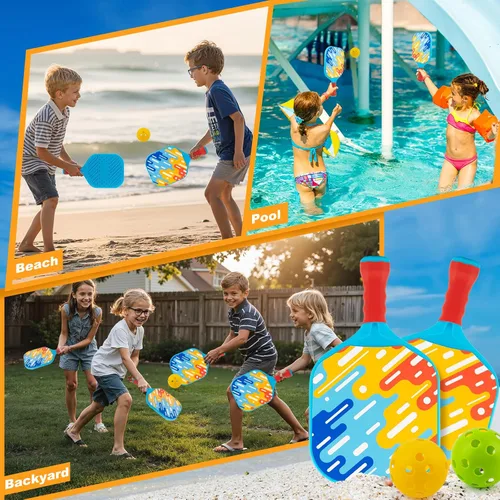 Miniatura 6 de Outdoor Toys for Kids Pickleball Paddles - Outside Beach Yard Games Toy for Kid Ages 4-5-6-7-8-12 Year Old Boys & Girls Gifts, Balls Set of 2, Azul