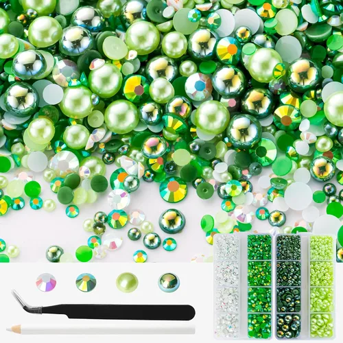 Miniatura 15 de Kit de perlas y diamantes de imitación con parte trasera plana de oro negro, 3929 unidades, diamantes de imitación de resina de tamaño mixto