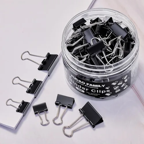 Miniatura 3 de 100 clips para carpetas de varios tamaños, abrazaderas de papel negro, mediano, pequeño, mini 3 tamaños con caja para oficina, escuela y hogar